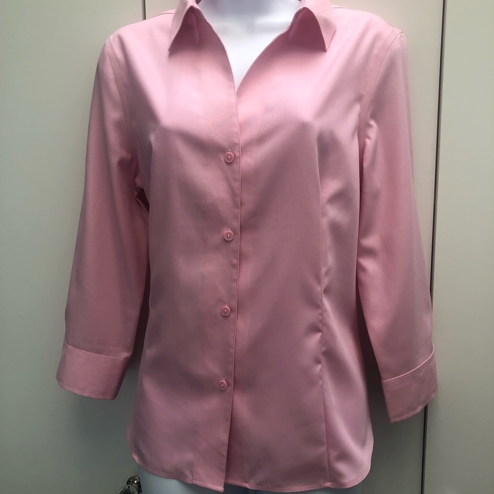 Anne Klein pink button down 3/4 sleeve shirt